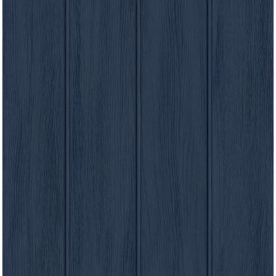 Faux Wood Panel Prepasted Naval Blue Wallpaper
